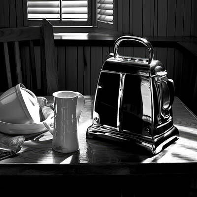 Still Life Digital Art - Vintage Toaster and Dishes on Table by YoPedro