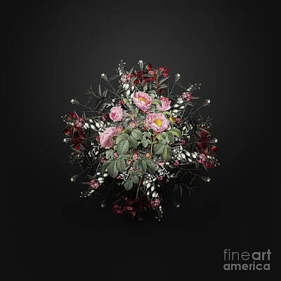 Florals Paintings - Vintage Tomentose Rose Flower Wreath on Wrought Iron Black n.1620 by Holy Rock Design