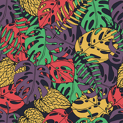 Food And Beverage Drawings - Vintage tropical flowers seamless pattern by Julien