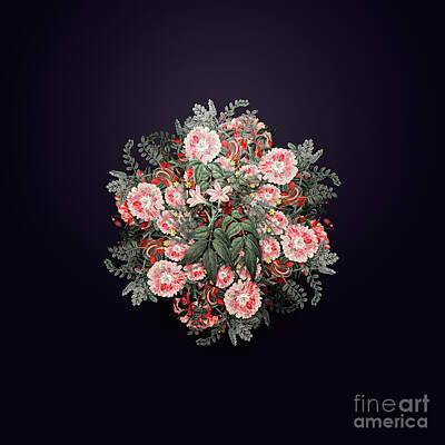 Floral Paintings - Vintage Turraea Pinnata Floral Wreath on Royal Purple n.0754 by Holy Rock Design