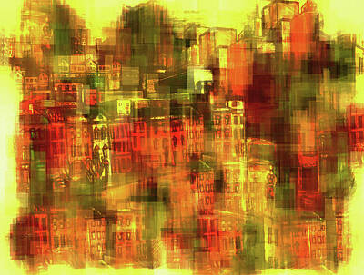Abstract Skyline Mixed Media - Vintage Urban Remix Abstract  by Shelli Fitzpatrick