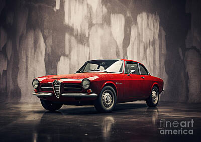 Sports Paintings - Vintage Verve Alfa Romeo Giulia Quadrifoglio Sports Car by Cortez Schinner
