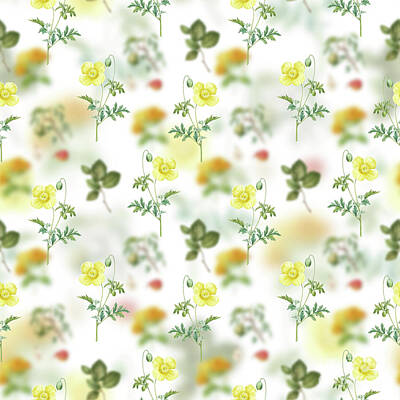 Florals Mixed Media - Vintage Welsh Poppy Floral Garden Pattern on White n.0202 by Holy Rock Design