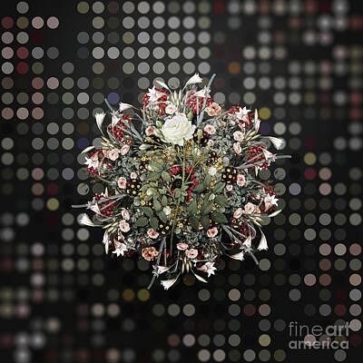From The Kitchen Royalty Free Images - Vintage White Rose of Rosenberg Flower Wreath on Bokeh Dot Pattern n.0703 Royalty-Free Image by Holy Rock Design