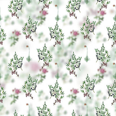 Animal Watercolors Juan Bosco - Vintage Wild Olive Floral Garden Pattern on White n.0558 by Holy Rock Design