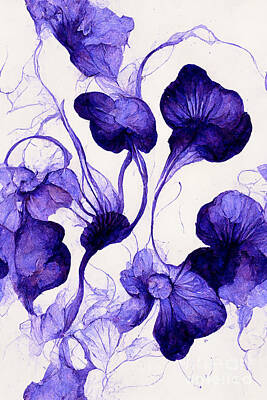 Floral Digital Art - Violets seamless pattern by Sabantha