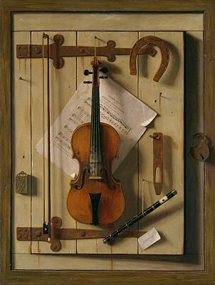 Music Paintings - Violin and Music by William Michael Harnett