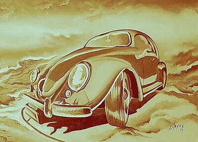 Mt Rushmore - Volkswagen Beetle in Sepia by Loraine Yaffe
