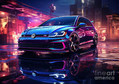 City Scenes Mixed Media Rights Managed Images - Volkswagen Golf fantasy concept Royalty-Free Image by Destiney Sullivan