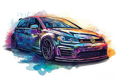 Sports Painting Royalty Free Images - Volkswagen Golf R automotive artistic Royalty-Free Image by Clark Leffler