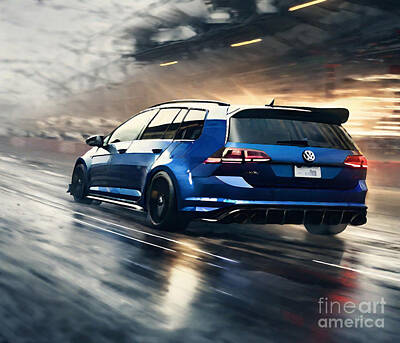 Sports Drawings - Volkswagen Golf R Variant Raceway 2021 Cars Motion Blur by Cortez Schinner