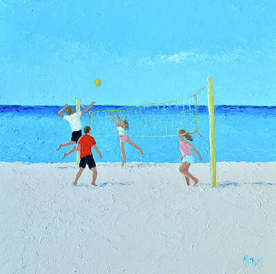 Beach Paintings - Volleyball beach painting by Jan Matson