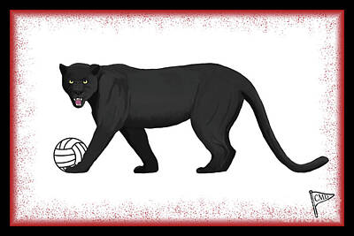 Abstract Animalia Royalty Free Images - Volleyball Black Panther Red Royalty-Free Image by College Mascot Designs