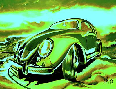 Comedian Drawings Royalty Free Images - VW Beetle at Sunset Royalty-Free Image by Loraine Yaffe