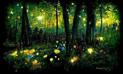 Fantasy Paintings - Walking through the fairy forest, 01 by AM FineArtPrints