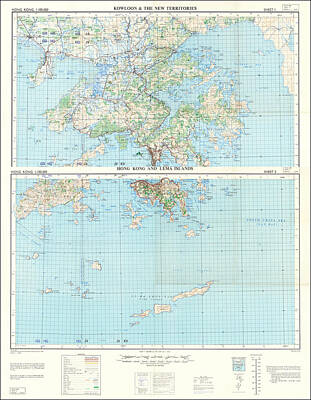 Cities Drawings - War Office Title Hong Kong 1. 100,000 Kowloon _ The New Territories 1958 by Timeless Geo Maps