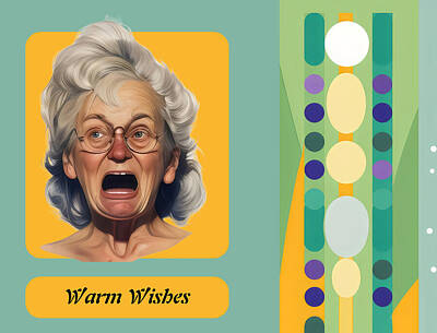 Portraits Digital Art - Warm Wishes Funny Birthday Shocked lady by EML CircusValley