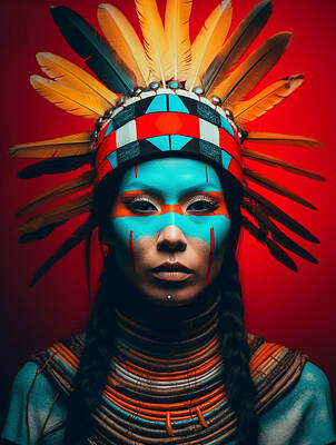 Surrealism Paintings - Warrior  from  Navajo  American  Indian    Surreal  Ci  bfeb  c  ce  bde  bafabf, by Asar Studios by Romed Roni