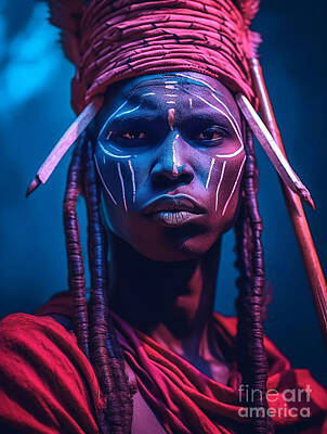 Surrealism Paintings - Warrior  from  Turkana  Tribe  Kenya    Surreal  Cinem  by Asar Studios by Celestial Images