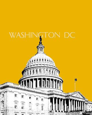 Cities Digital Art - Washington DC Skyline The Capital Building - Gold by DB Artist