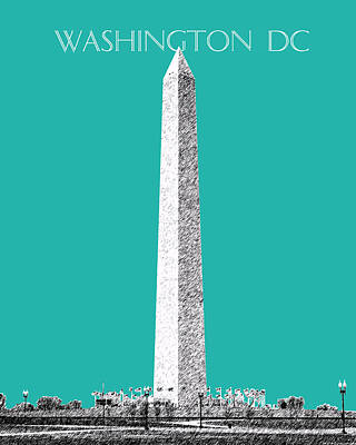 Cities Digital Art - Washington DC Skyline Washington Monument - Teal by DB Artist