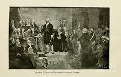 City Scenes Drawings - Washington delivering his inaugural address a5 by Historic Illustrations