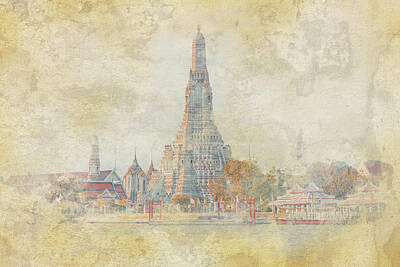 Mixed Media Royalty Free Images - Wat Arun Temple in Bangkok  Royalty-Free Image by Manjik Pictures