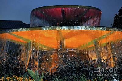 Green Grass - Water Fountain at Night  by Elaine Manley