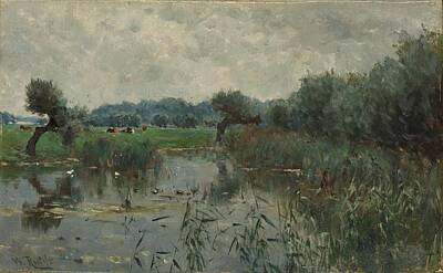 Af One - Water Meadows on the River IJssel Willem Roelofs I 1870  1897 by Timeless Images Archive