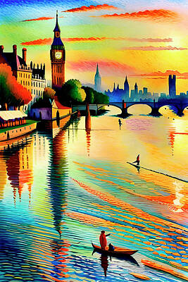 London Skyline Digital Art - Water sports by Gabriel Cusmir