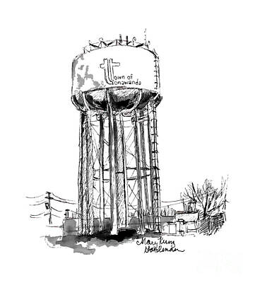 City Scenes Drawings - Water Tower in the Town of Tonawanda by Mary Kunz Goldman