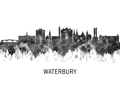Abstract Skyline Royalty Free Images - Waterbury Connecticut Skyline BW Royalty-Free Image by NextWay Art