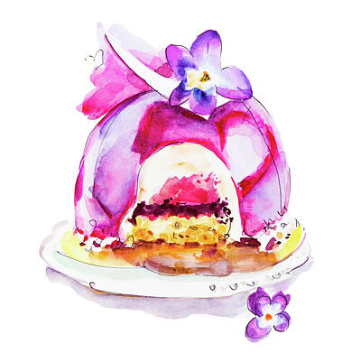 Food And Beverage Drawings - Watercolor cake dessert. Isolated food illustration on white background by Maria Kray