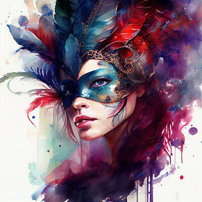 Namaste With Pixels -  Watercolor Carnival Woman #7 by Chromatic Fusion Studio