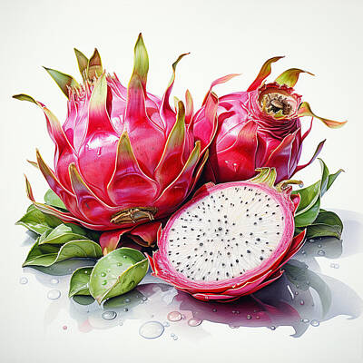 Food And Beverage Paintings - watercolor Dragon fruit Tea clipart white backg 861c7a22 f63a 4c5d 869a 454a59b1eb06 by Asar Studios by Timeless Images Archive