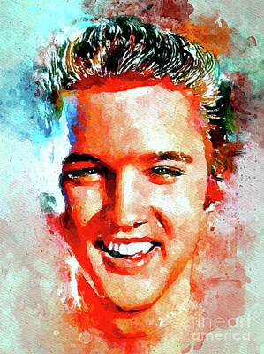 Musician Mixed Media Rights Managed Images - Watercolor Elvis Splash  Royalty-Free Image by Daniel Janda