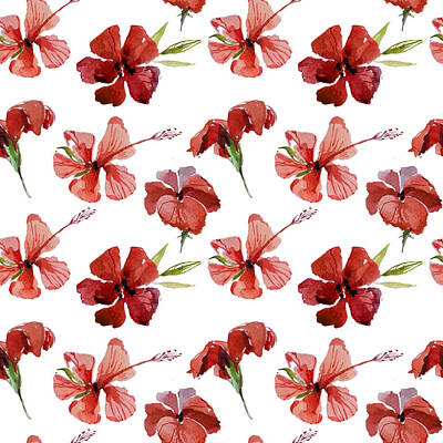 Delicate Orchids - Watercolor floral tropical flower hibiscus pattern seamless by Julien