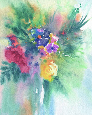 Abstract Flowers Paintings - Watercolor Flowers The Burst Of Multicolor Contemporary Artwork II by Irina Sztukowski