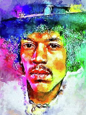 Musician Mixed Media Rights Managed Images - Watercolor Hendrix Face  Royalty-Free Image by Daniel Janda