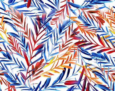 Abstract Flowers Drawings - Watercolor leaves seamless pattern by Julien