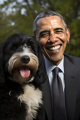 The Champagne Collection Royalty Free Images - Watercolor painting of barack obama and his dog 7f0067f1 5fba 4a25 872f 550ef2ea0aa7 by Asar Studios Royalty-Free Image by Timeless Images Archive