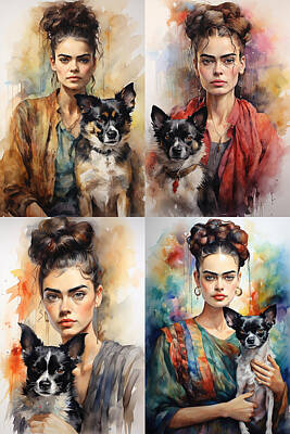 Lucille Ball - Watercolor painting of frida kahlo and her dog  6f3b24a8 ba4e 44df a37f 73dcadf58874 by Asar Studios by Timeless Images Archive