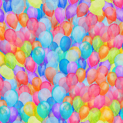 Royalty-Free and Rights-Managed Images - Watercolor rainbow seamless air balloon pattern by Julien