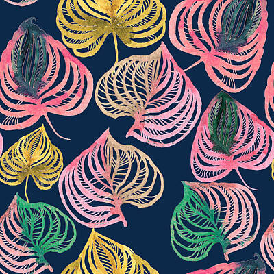 Florals Drawings - Watercolor seamless floral pattern grass branches by Julien