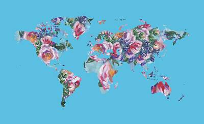 Fashion Paintings - Watercolor Silhouette World Map Colorful PNG XXXIII by Irina Sztukowski