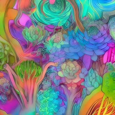 Abstract Flowers Digital Art - Watercolor Succulents by Moth Fluff