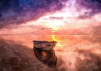 1-war Is Hell - Watercolorcalia Catus 1 No. 5 - Pink Beach Sunset With Boat Near Crimsonhurst L A S by Gert J Rheeders