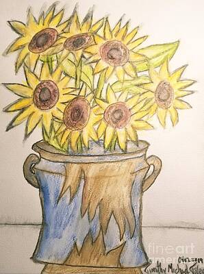Sunflowers Drawings - Crayola and Watercolors Sunflowers by Timothy Foley