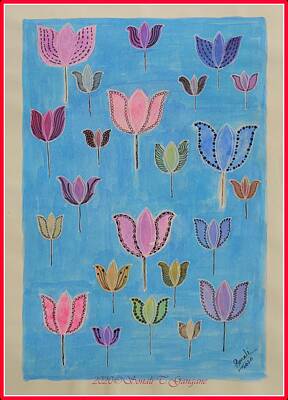 Lilies Drawings - Waterlilies by Sonali Gangane