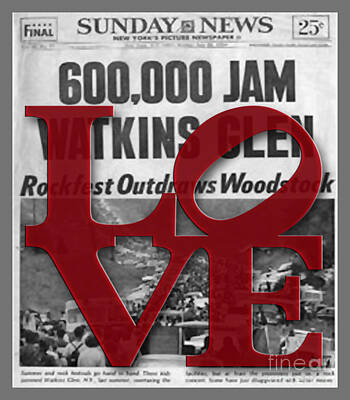 Rock And Roll Digital Art - Watkins Glen Summer Jam Rock Concert LOVE Red by Lone Palm Studio